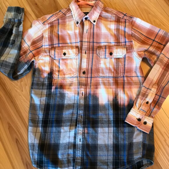 Bleached Flannel Shirt, Size Medium: Upcycled Painted Lady Portrait Warrior - Picture 8 of 12